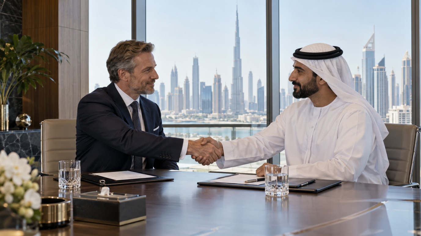 Business handshake in Dubai: client engagement for independent verification